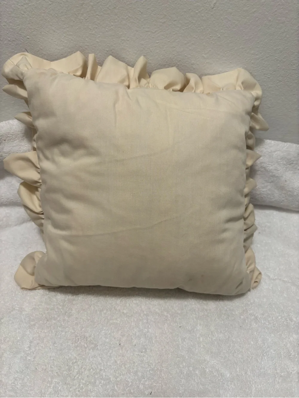 Handmade Patchwork Ruffled Throw Pillow - Cream and Brown